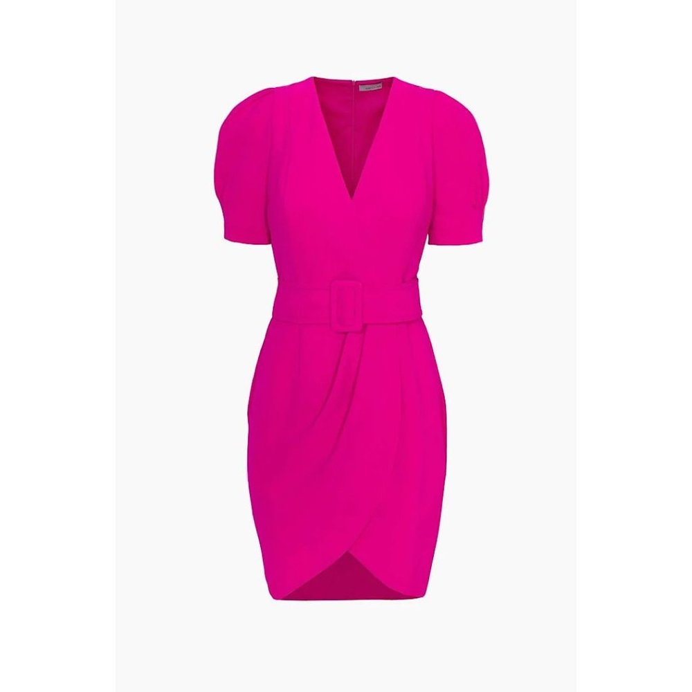 NWT Adelyn Rae Tony Belted Puff Sleeve Mini Dress Neon Pink - Picture 2 of 11